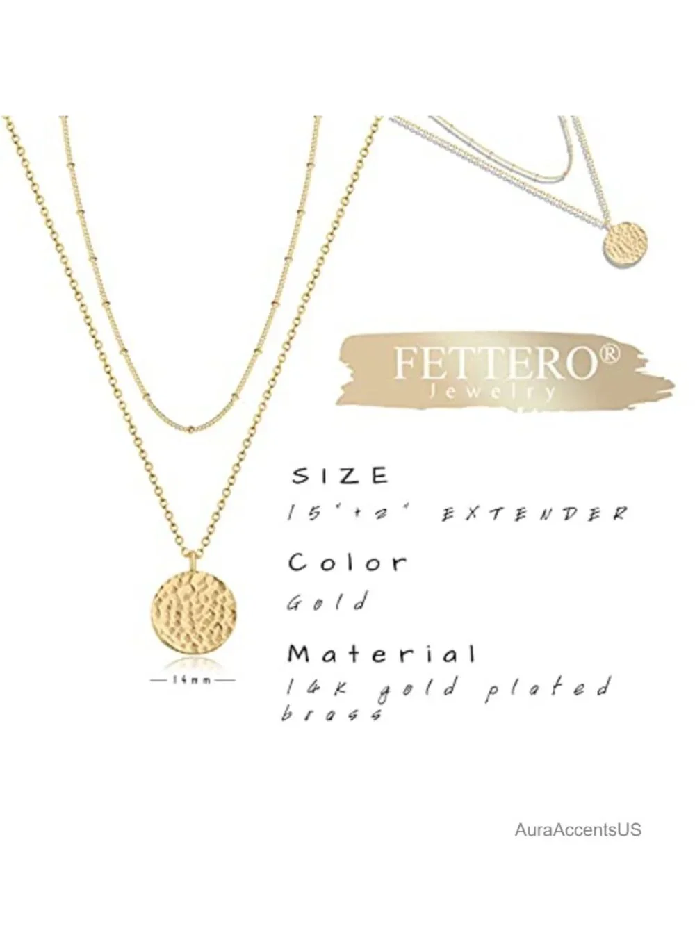 14K Gold Plated Layered Coin Pendant Necklace Set with Moon Phases Dainty